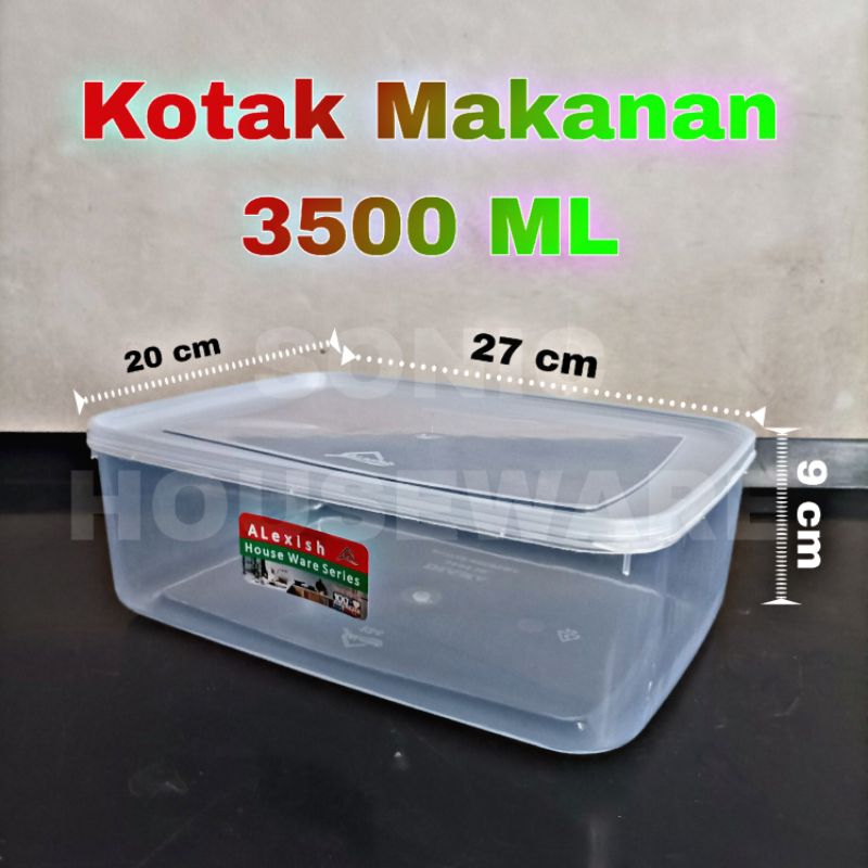 Toples Kotak Makan Makanan Sealware Segi Wadah Food box 3500 ML Tutup Bening Kotak Gecko Reptile Rep