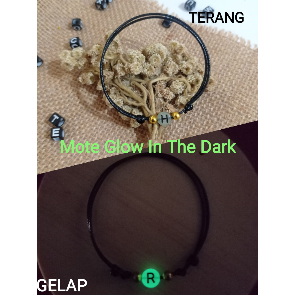 (BISA COD) GELANG SIMPEL CUSTOM INISIAL TALI KOREA 1 MM MOTE GLOW IN THE DARK