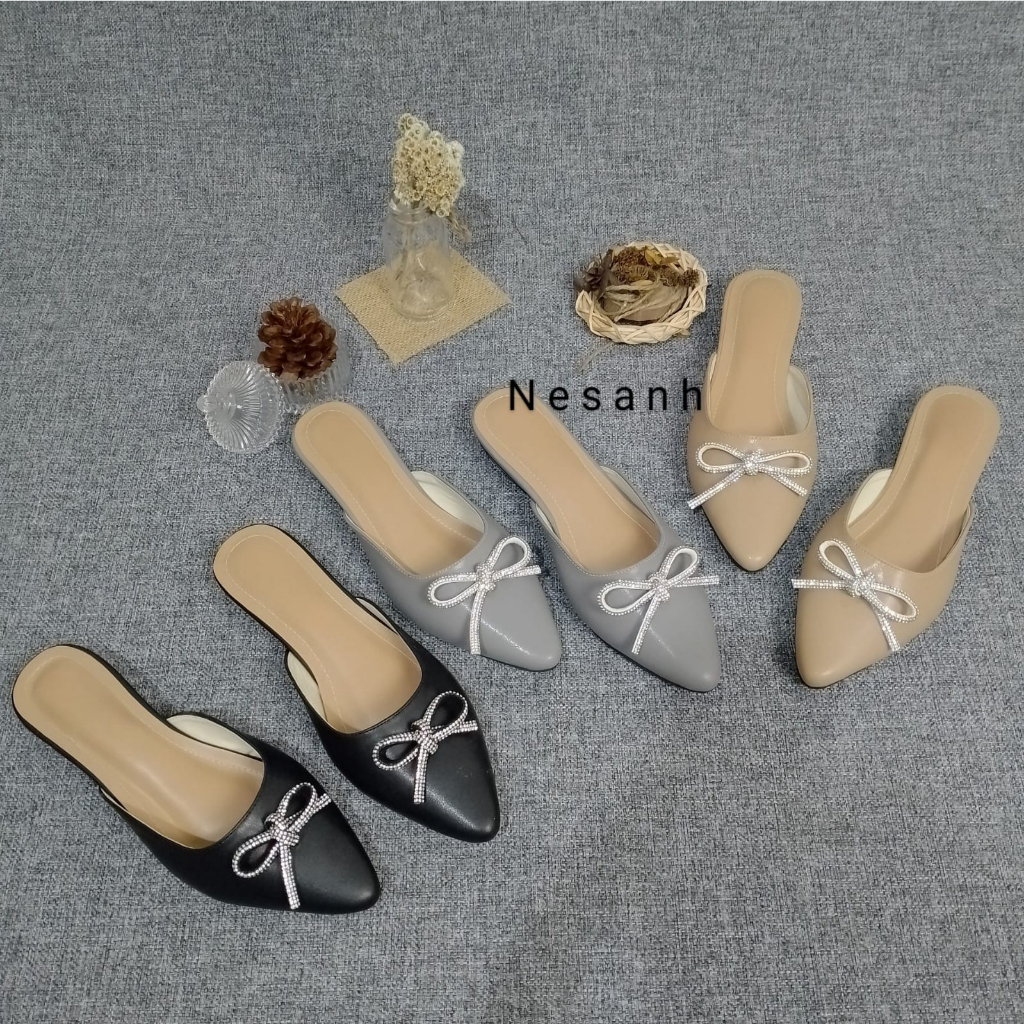 NESANH - METHA Sepatu Sandal Mules Wanita Slip On Pita Permata