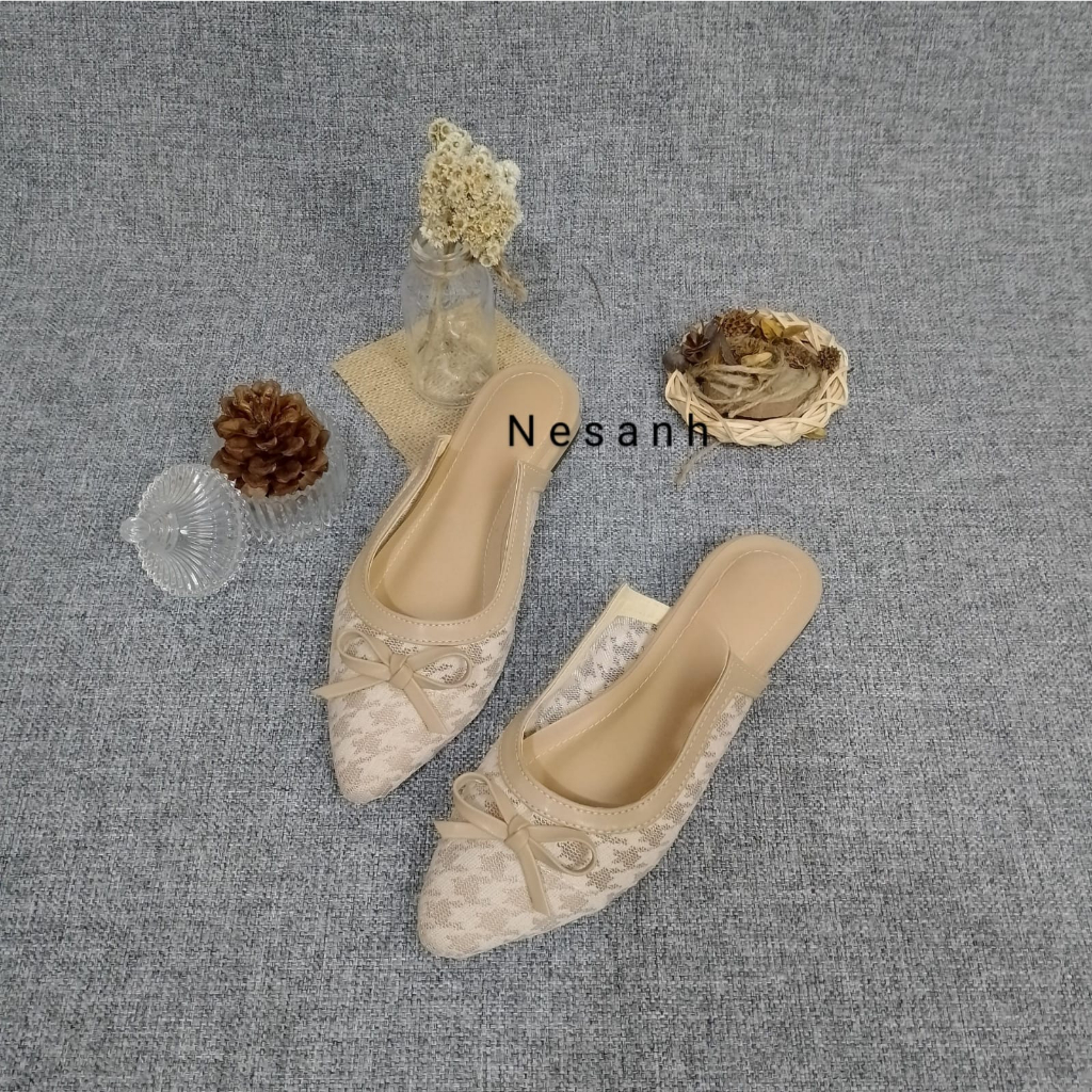 NESANH - SANDRA Sepatu Mules Slip On Wanita Bahan Brukat