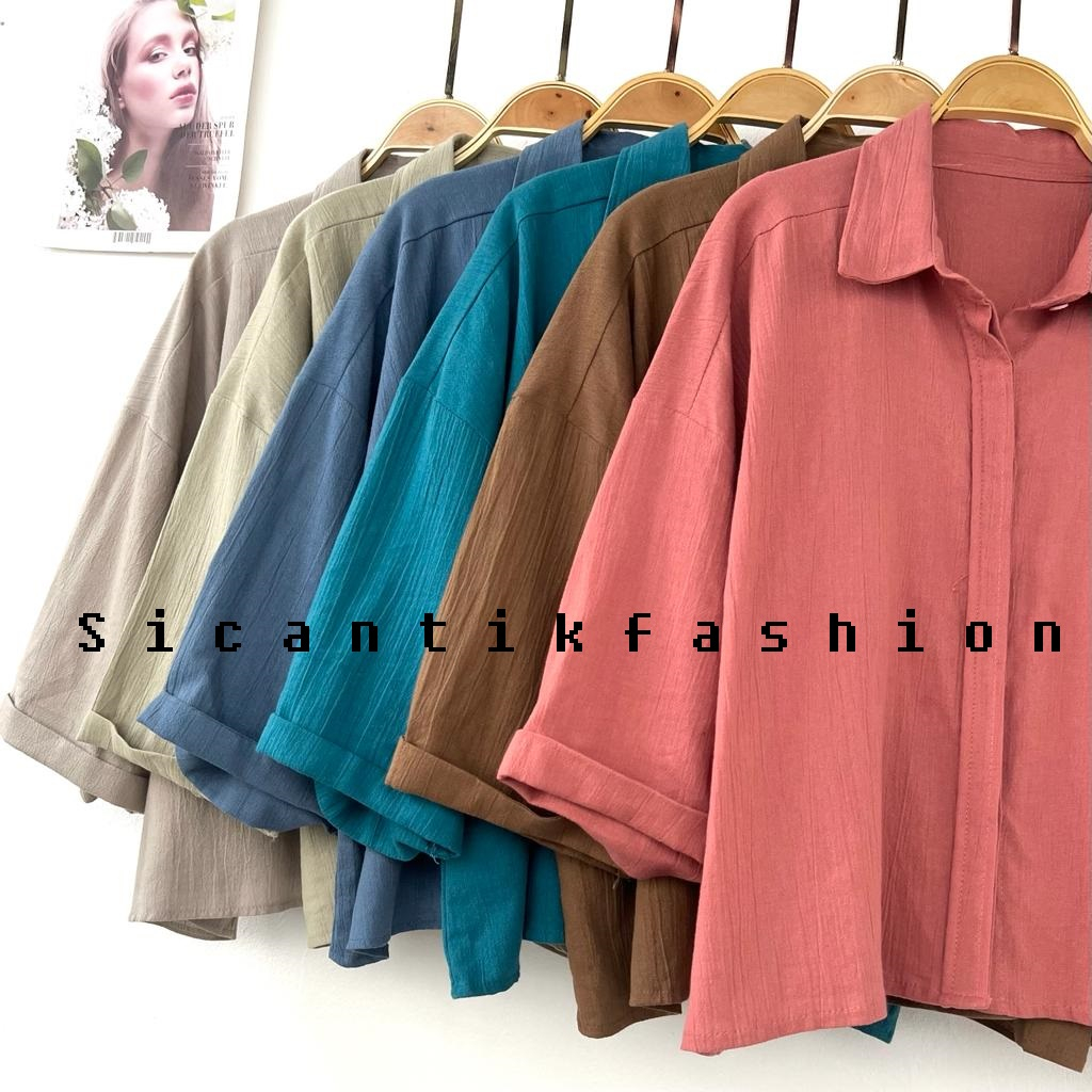 Shirt Kemeja Oversize / Linen Crinkle Premium