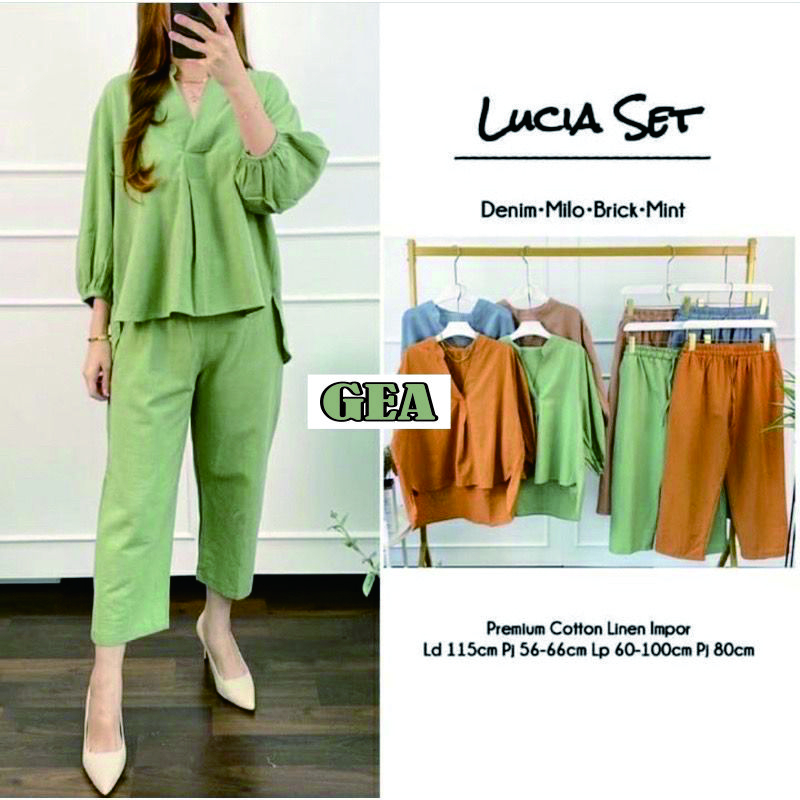 GEA Fashion Lucia One Set Katun linen rami Polos Premium