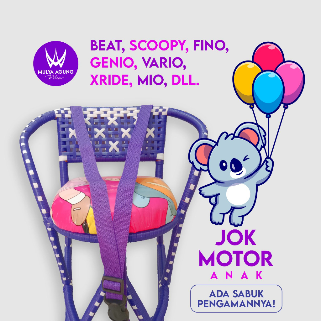 Jok Motor Anak Scoopy Vario Beat Terbaru dilengkapi Sabuk Pengaman Kursi Rotan Motor Matic