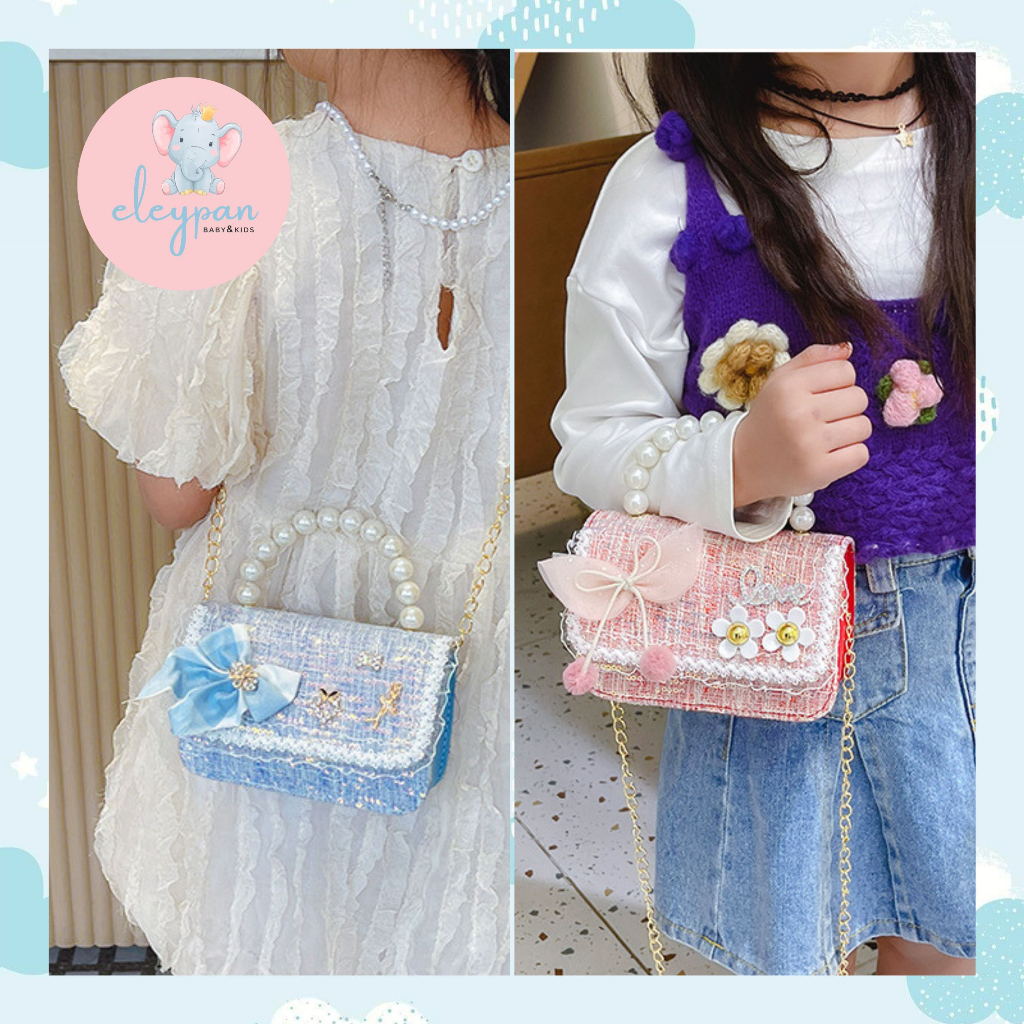 Tas Selempang Fashion Import Korea Style Handbag Petak Gagang Mutiara Cantik Kekinian Kids Slingbag