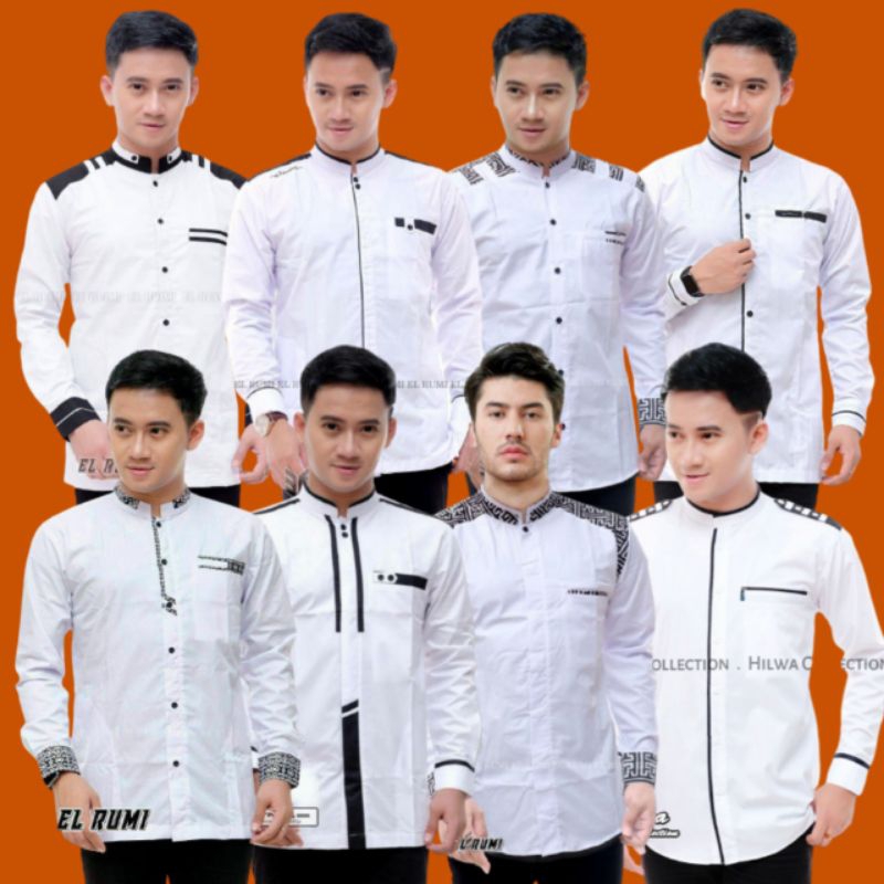 HILWA / EL RUMI baju koko pria baju koko dewasa baju koko lengan panjang baju koko pria putih lengan