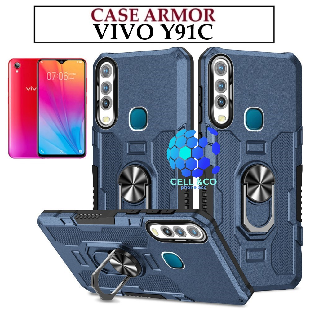 Case Armor VIVO Y91C Iring Cincin Magnetic Kesing Hp Protect kamera Premium Hard Case Standing Robot Pelindung Kamera