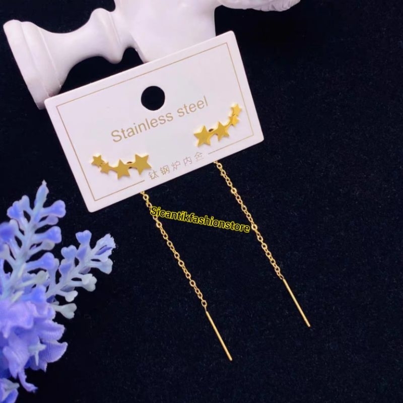 Anting Titanium Wanita Korea Kekinian Motif Bintang Anti Karat Selamanya Anting Wanita Gold