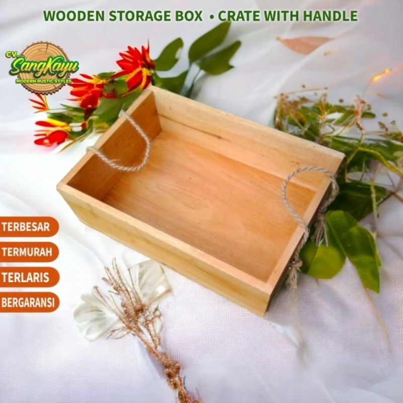 Wodden storage box with handle nampan kotak penyimpanan serbaguna kayu