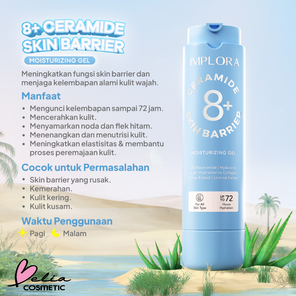 ❤ BELIA ❤ IMPLORA 8+ Ceramide Skin Barrier Moisturizing Gel 50ml Full Size | Refill | up tp 72 Hours Hydration | For All Skin Type