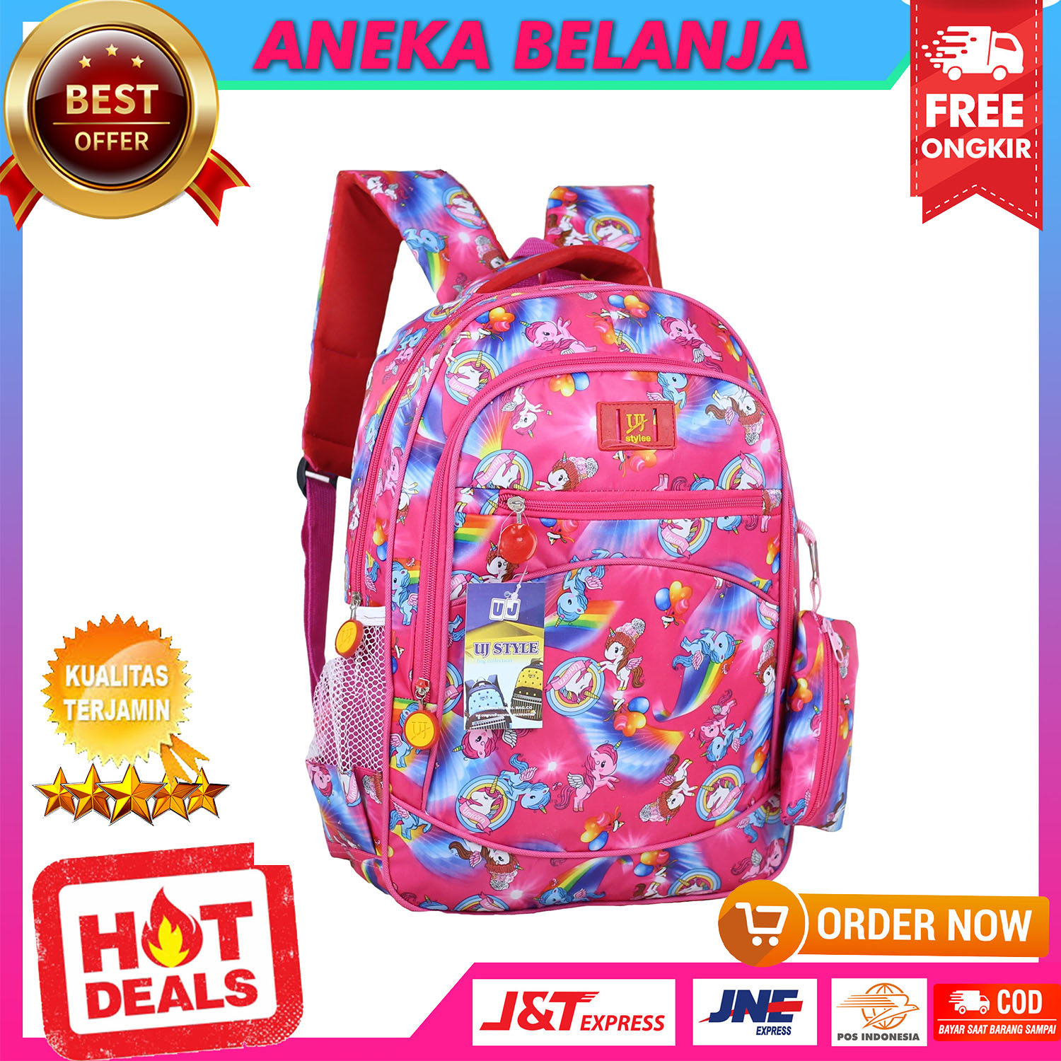 Tas Anak Sekolah Perempuan Kuda Pony Impor Free Raincover Ransel Anak Cewek Motif Kuda Pony Pink Tas Anak Sekolah SD SMP Murah Trendy Kekinian Backpack Korean Style Ngaji Les TPA TPQ Piknik Bahan impor Tebal Kuat Awet Premium