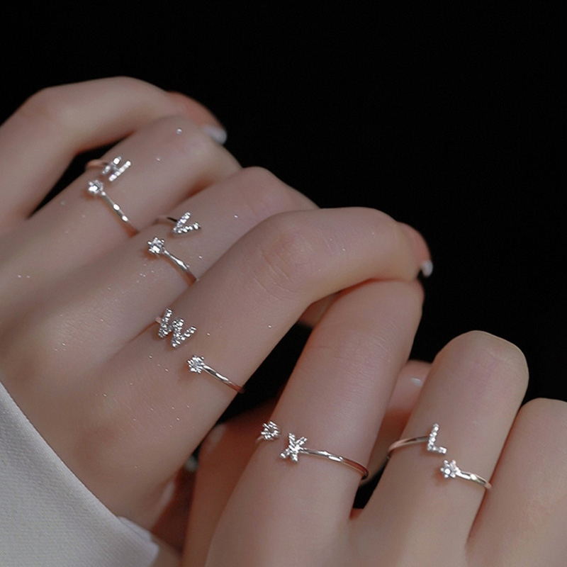 A-z Huruf Adjustable Opening Ring Wanita Couple Alfabet Nama Pria Cincin Inisial Perhiasan Bahan Alloy-Won