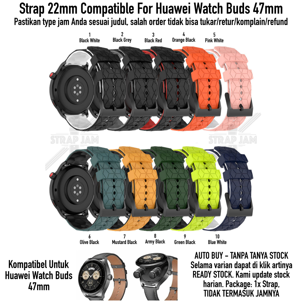 ZQT Strap 22mm Huawei Watch Buds 47mm - Tali Jam Tangan Silikon Rubber Quick Release