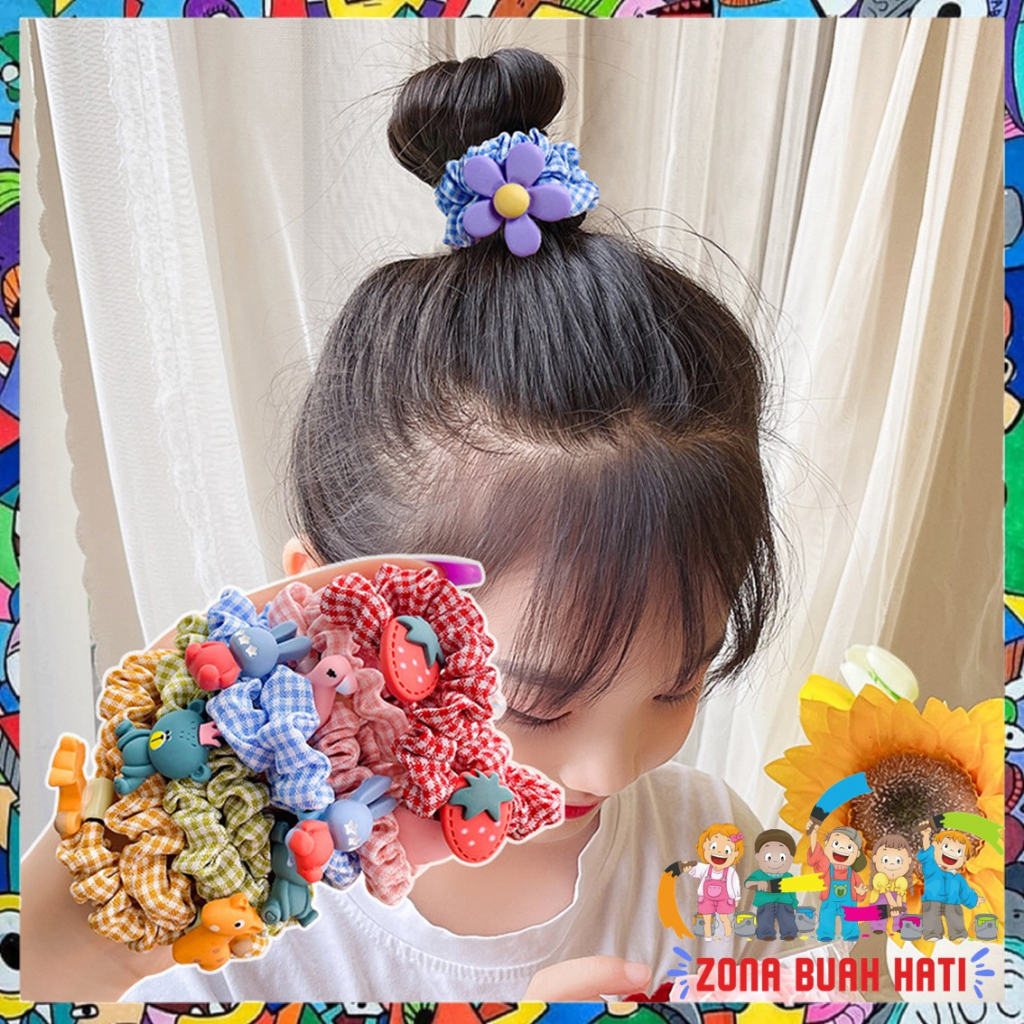 ZBH Ikat Rambut Anak Perempuan 3D Lucu 10 in 1 Kunciran Rambut Fashion Karakter Bunga Pita Buah Gaya Korea Kids Aksesoris Rambut 10in1 Karakter Hewan Import Murah