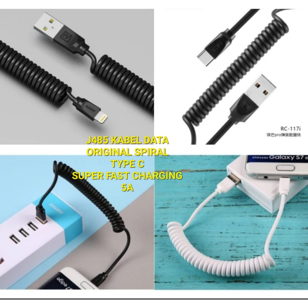 J485 ORI KABEL DATA SPIRAL 5A USB TIPE TYPE C SUPER FAST CHARGING SPRING GULUNG LIPAT CABLE cas CASAN ADAPTOR qualcom quick charge flash maximum speed quallcom charger hp handphone androit faster multi universal original qc tc MULTI SPEED Faster Charging