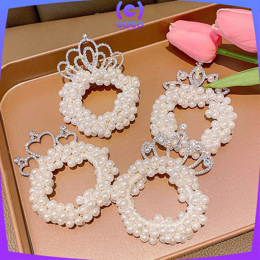 GOGO-C879 Ikat Rambut Anak Perempuan Motif Mahkota Mutiara Crown Gaya Korea / Girls Hair Ties Karet Rambut Mutiara Anak / Ikat Rambut Princess Lucu Import