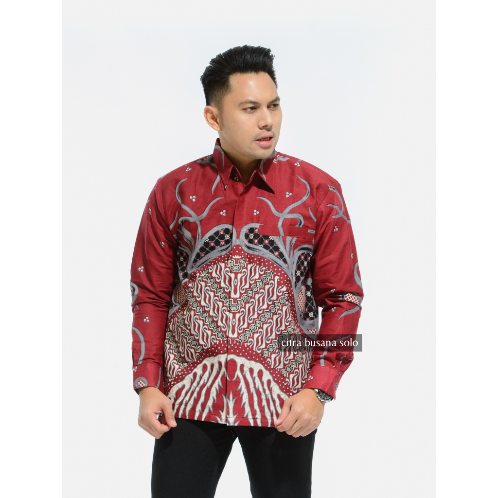 ANDHIKA MERAH Kemeja Batik Pria Full Furing Bahan Katun Primisima