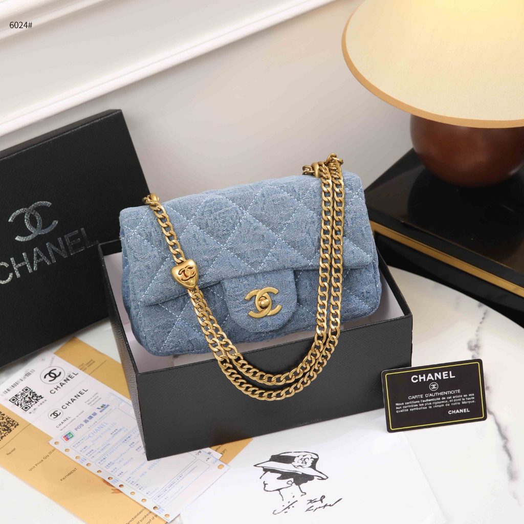 ch 6024 Denim Blue Adjustable Chain Small Flap Bag