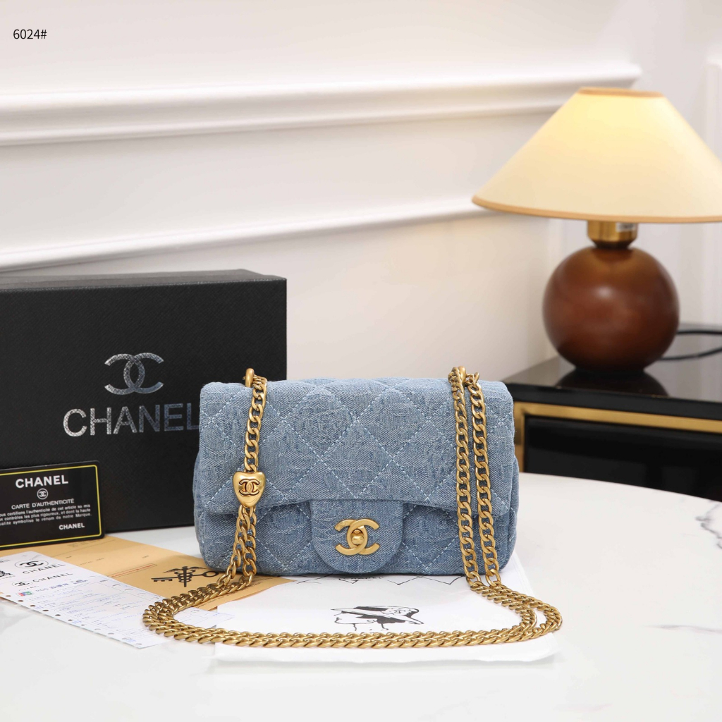 ch 6024 Denim Blue Adjustable Chain Small Flap Bag