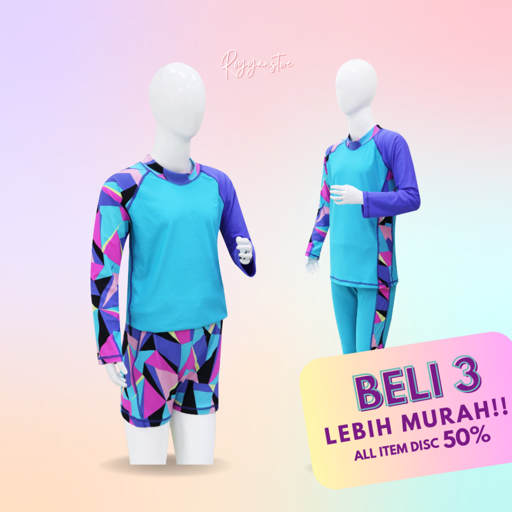 (3 Pcs) Baju Renang Remaja Atas Bawah Celana Panjang dan Pendek Wanita