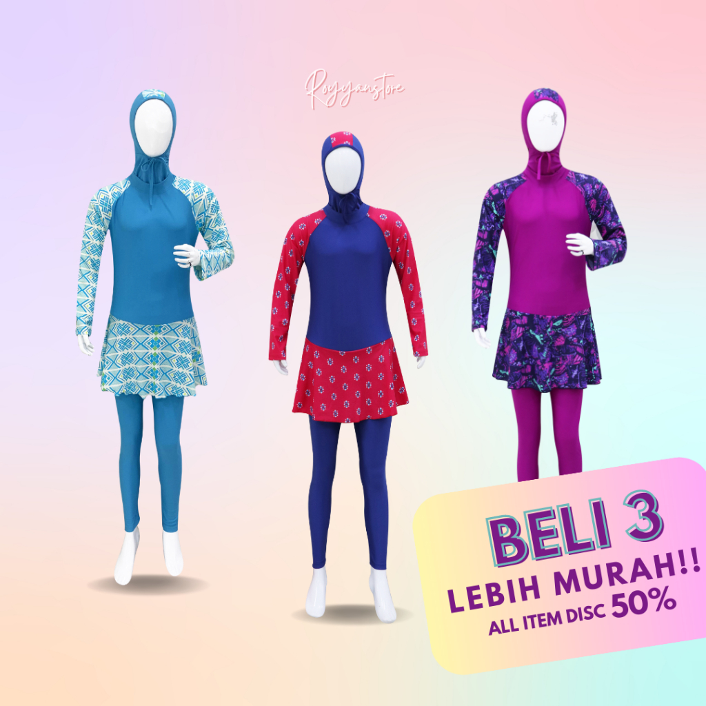 Baju Renang Anak Perempuan Muslim Polos Motif 7-12 tahun