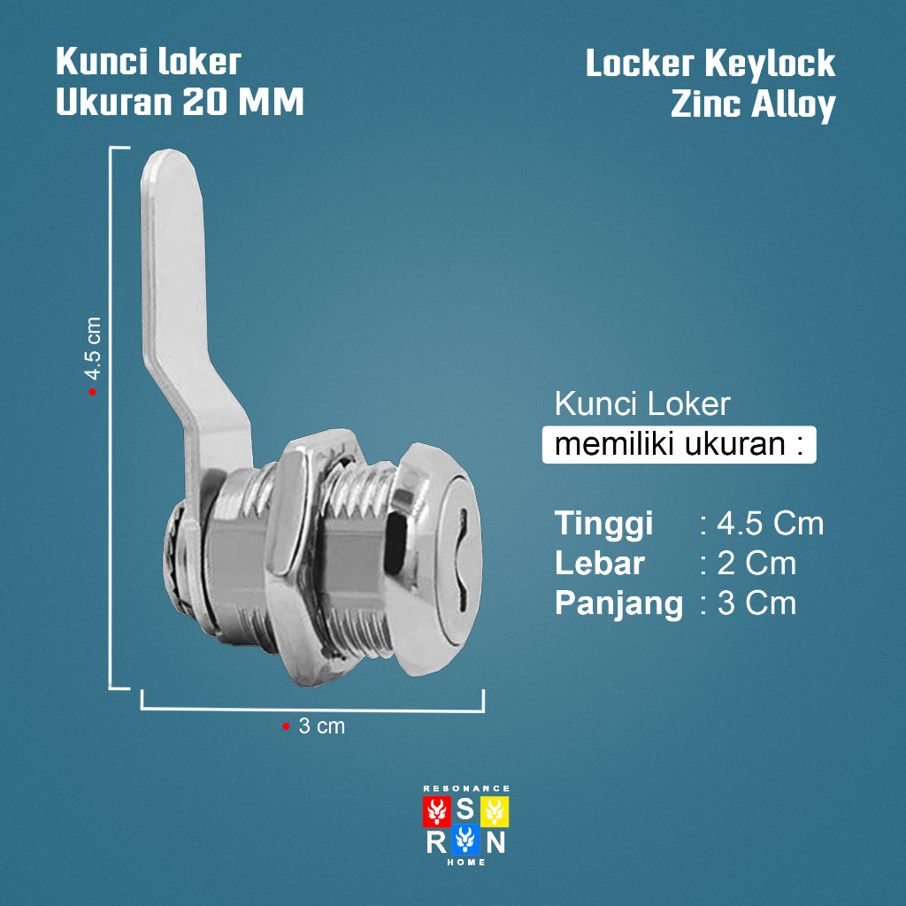 Kunci Laci Lemari Camlock Lengkung 20MM / Locker Lock RESONANCE HOME