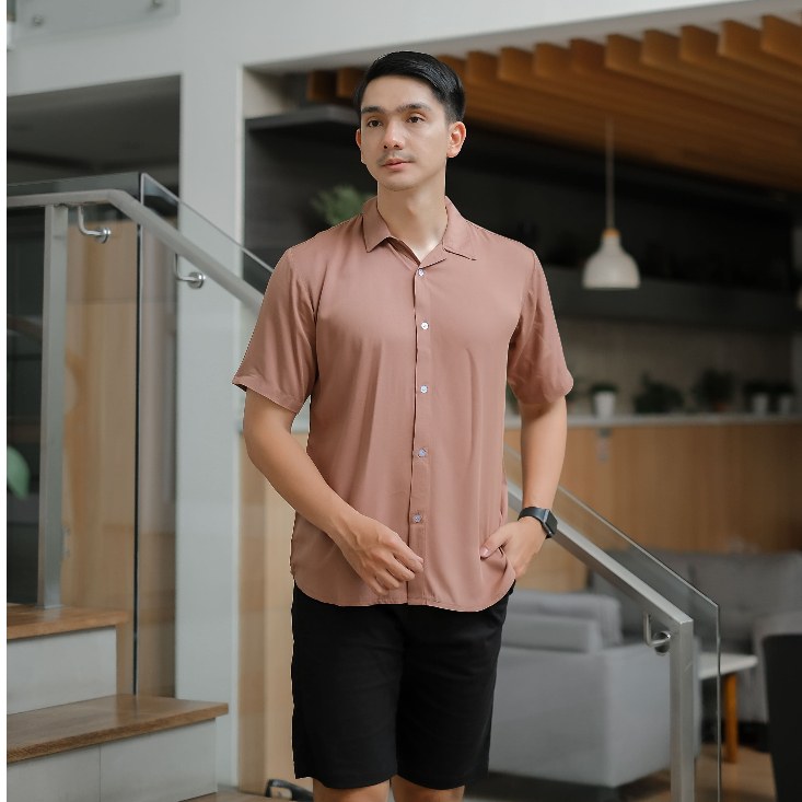 STYLELAKI Kemeja Pendek Rayon Pria Kemeja Hawai Polos