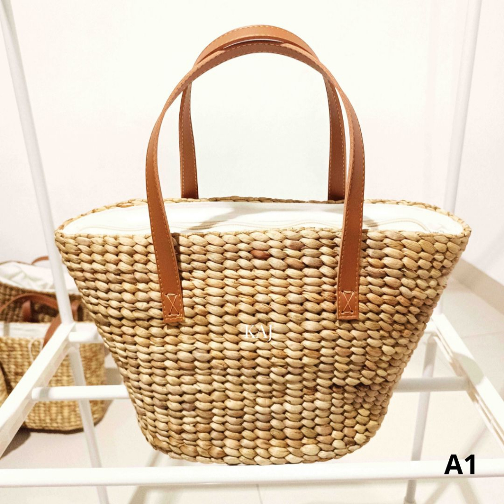 Tas Anyaman Enceng Gondok Premium/Tas Tali Kulit Wanita/Tas Wanita Cantik Enceng Gondok