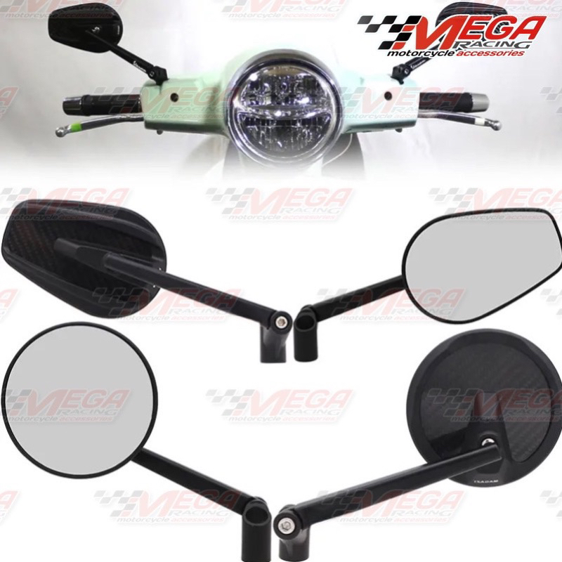 Spion Bulat Retro Vespa Hitam Carbon Universal W175 Scoopy Vespa XSR 155 Nmax Pcx Aerox Spin Gear Genio Beat dll