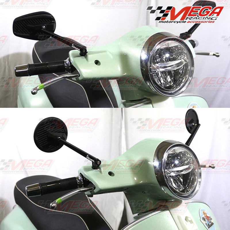 Spion Retro Oval Hitam Carbon Universal Semua Motor Nmax Mega Pro Xrider Beat Pcx Vario Vespa Primavera W175 Scoopy Vespa XSR 155 dll