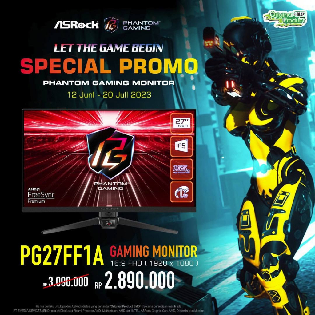 Monitor Asrock Phantom Gaming LED IPS PG27FF1A - Full HD 27" Inch