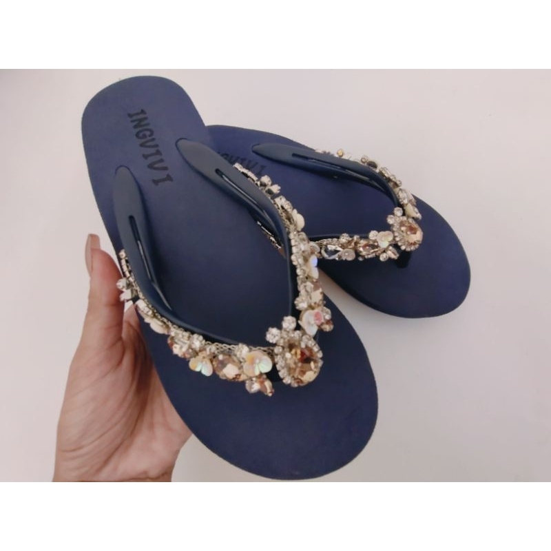 Ingvivi Swarovski Wedges motif bunga 5 cm 160-A Sandal jepit/ sandal jepit/ingvivi/polos