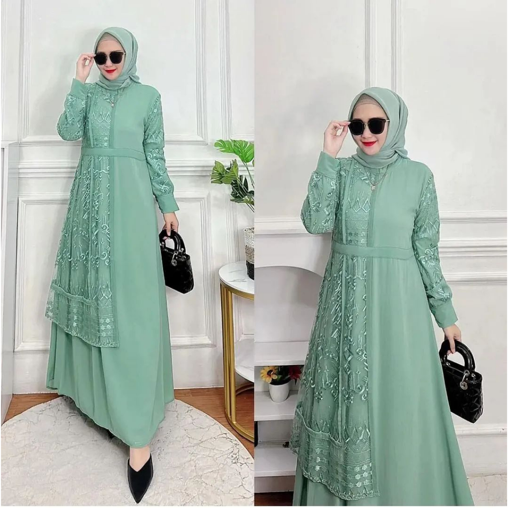 (New) Gamis Terbaru Rebeca Dress Baju Kondangan Gamis Wanita Kekinian Gaun Pesta Muslimah Baju Wanita Jumbo