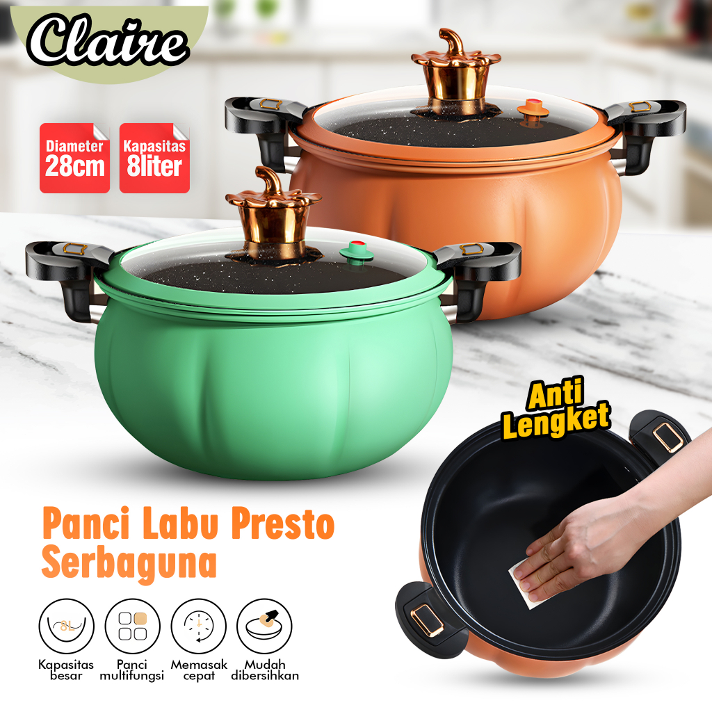 Claire Panci Presto Labu Kapasitas 8 Liter dengan diameter 28cm / Premium Quality / Wajan Panci Presto Coating Batu