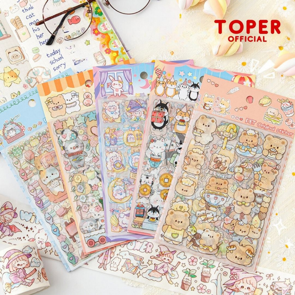 

TOPER Stiker Motif Kartun Korea Lucu Anti Air isi 8 Lembar Dekorasi Handbook Scrapbook DIY kartun tahan air PET
