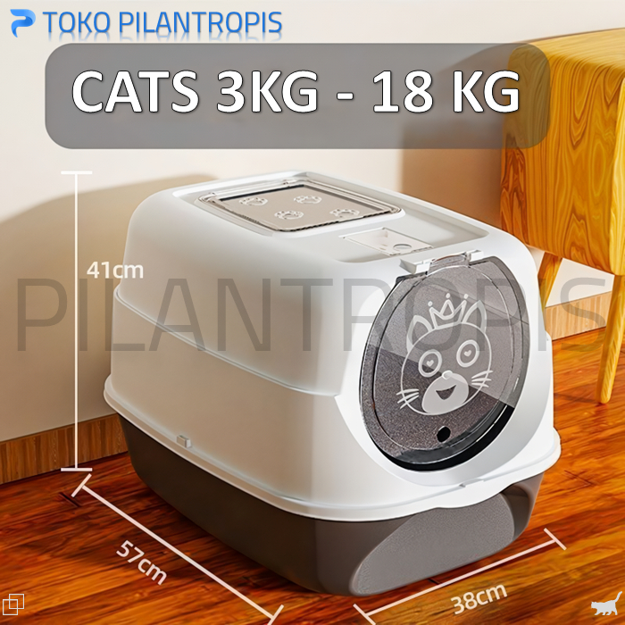 CAT LITTER BOX KUCING BESAR JUMBO TERTUTUP 38X57X41 CM TEMPAT PUP KOTORAN POOP LITER BOX KUCING BAK PASIR KUCING TOILET WC KUCING