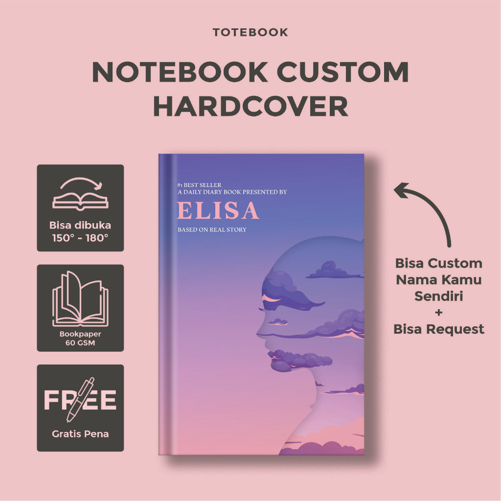 

Notebook Custom / notebook ELISA / notebook series women / notebook estetik / notebook estetik / notebook pink / ungu / hadiah / hampers