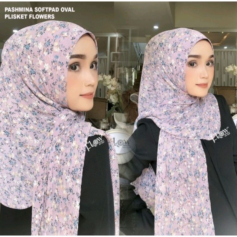 pasmina flow plisket motif flower/bunga