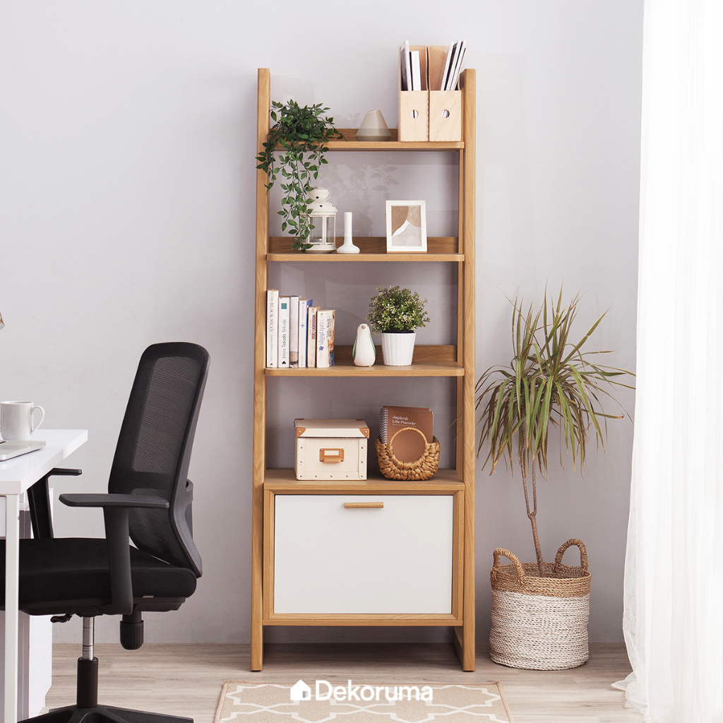 Dekoruma Kato Rak Buku Serbaguna Kayu 4 Susun Minimalis dengan Laci