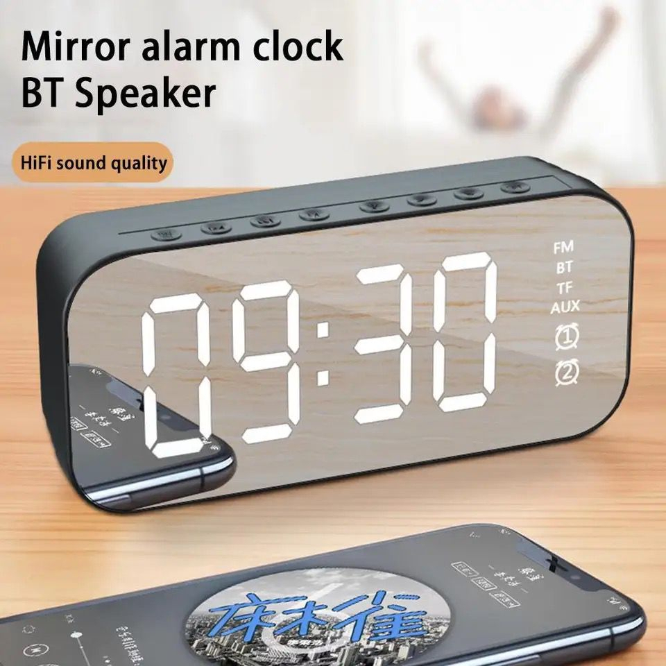 Speaker jam alarm Bluetooth 5.0 LED Display clock ultra Bass stereo mirror with FM Radio original speaker Bluetooth Jam Alarm clock garansi