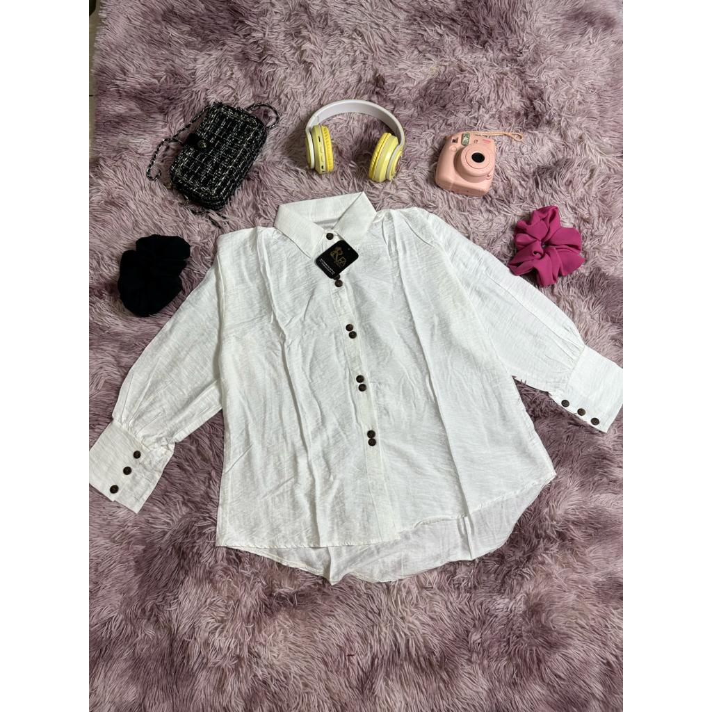 LISA BLOUSE KEMEJA KEKINIAN BAHAN POLO LINEN LENGAN MANGSET