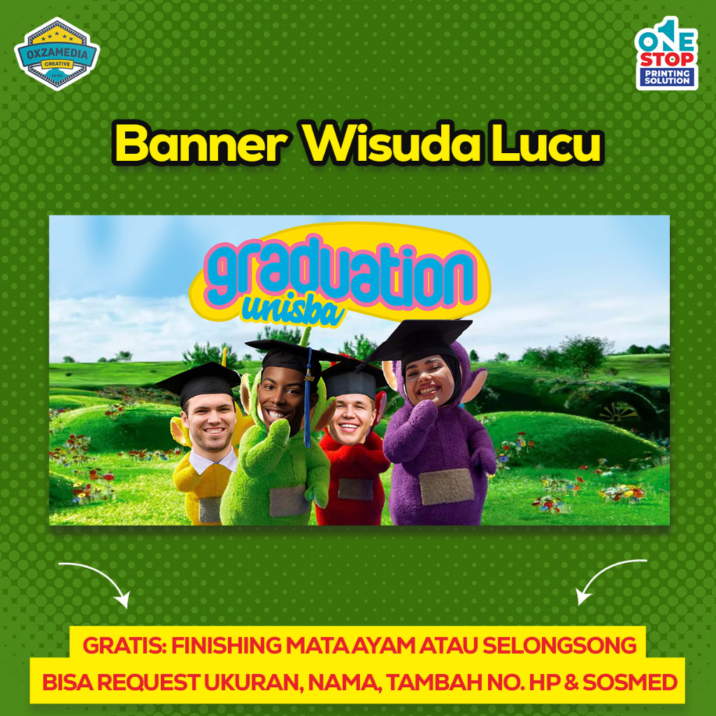 SPANDUK BANNER WISUDA LUCU TEMA TELETUBBIES
