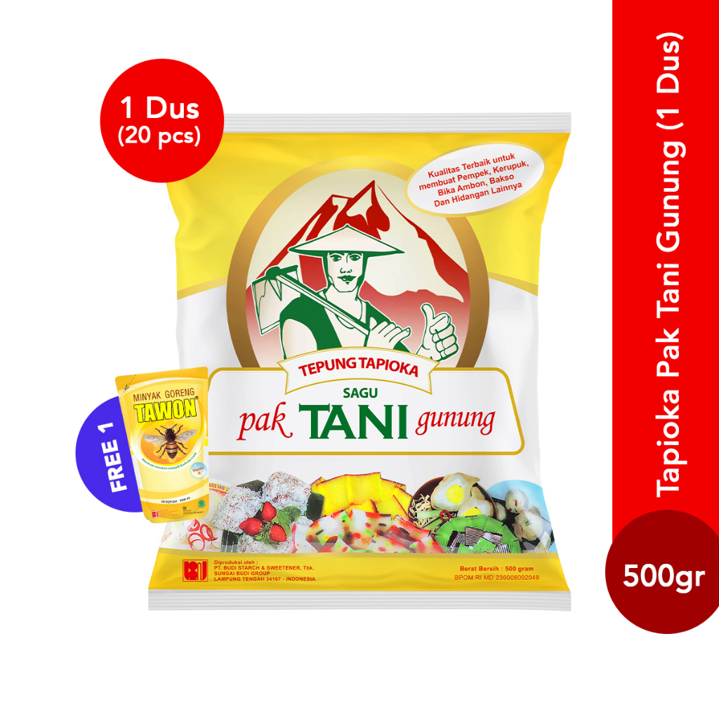 Rose Brand - Paket Tepung Tapioka cap Pak Tani Gunung @500 Gram (1 Dus) Gratis (1 PCS) Minyak Goreng Tawon  @1 Liter