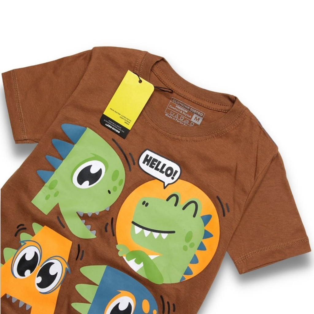 Baju Anak Laki-laki Tyrex Konveksi Grosir Kaos Distro Anak Cowok Kaos oblong  HELLO ROAR COKLAT