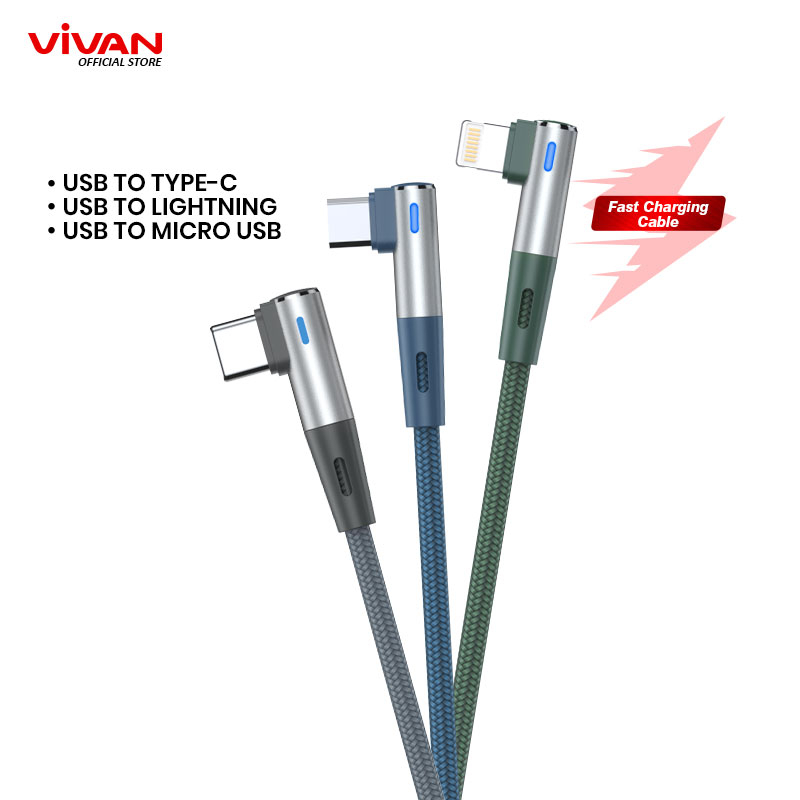 VIVAN Kabel Data Type C/Lightning/Micro USB Kabel Fast Charging Gaming Siku 2.4A/3A - 1M - Original 