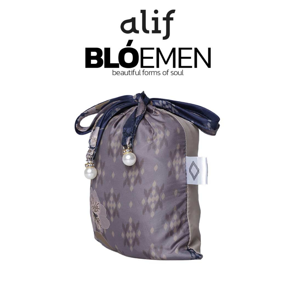 ALIF MUKENA MINI MOTIF PARASUT PREMIUM KOREA TRAVEL - ZINNIA IN OYSTER GREY ( MKN-207 )