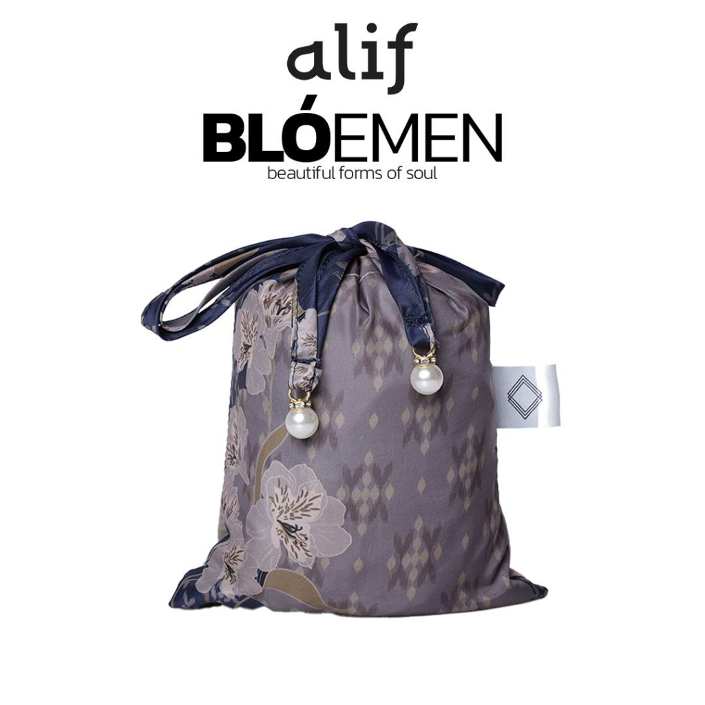 ALIF MUKENA MINI MOTIF PARASUT PREMIUM KOREA TRAVEL - ZINNIA IN OYSTER GREY ( MKN-207 )