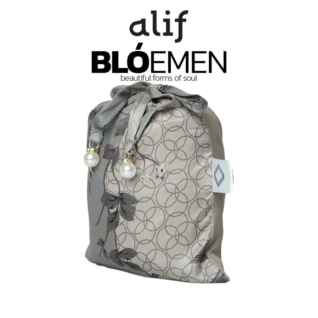 ALIF MUKENA MINI MOTIF PARASUT PREMIUM KOREA TRAVEL - SALVIA IN OYSTER GREY ( MKN-210 )
