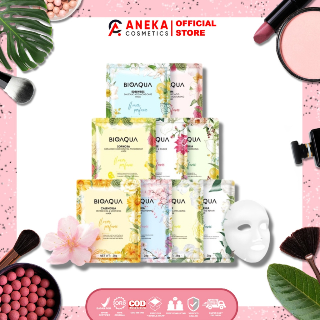 BIOAQUA SHEET MASK FLOWERS SERIES | MASKER WAJAH | MENUTRISI KULIT | MENCERAHKAN | MELEMBABKAN | MEN