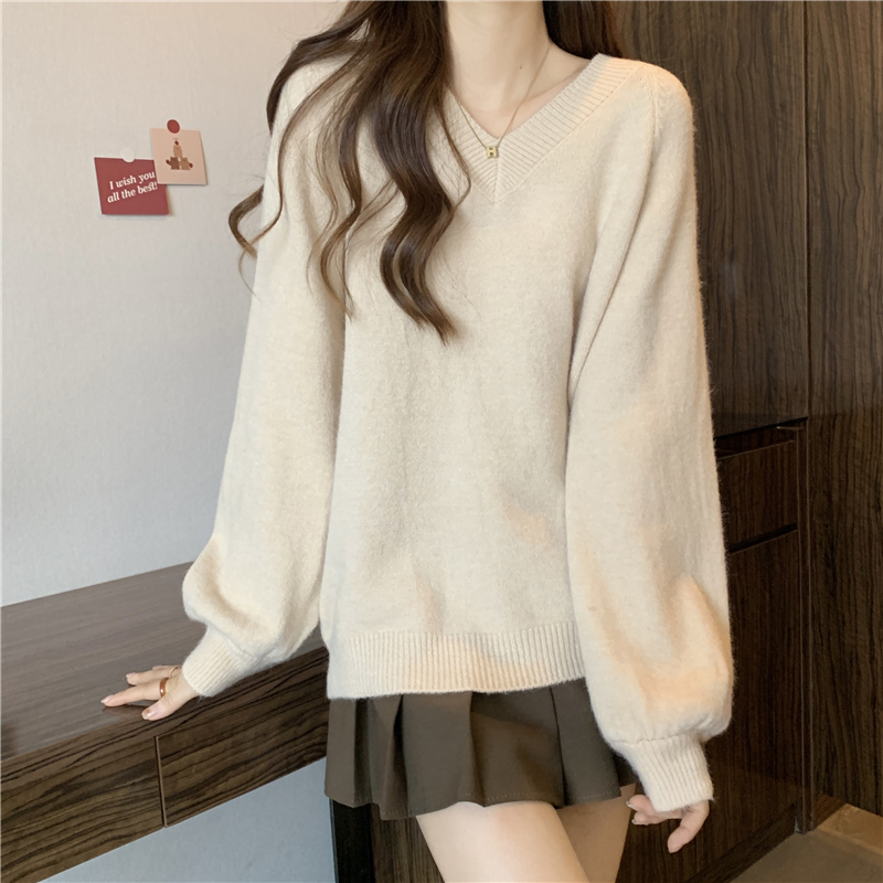 YIU YIU Rajut - Sweater Wanita Polos Knit Sweater V-Neck Baju Wanita Korea Baju Atasan Wanita Lengan Panjang