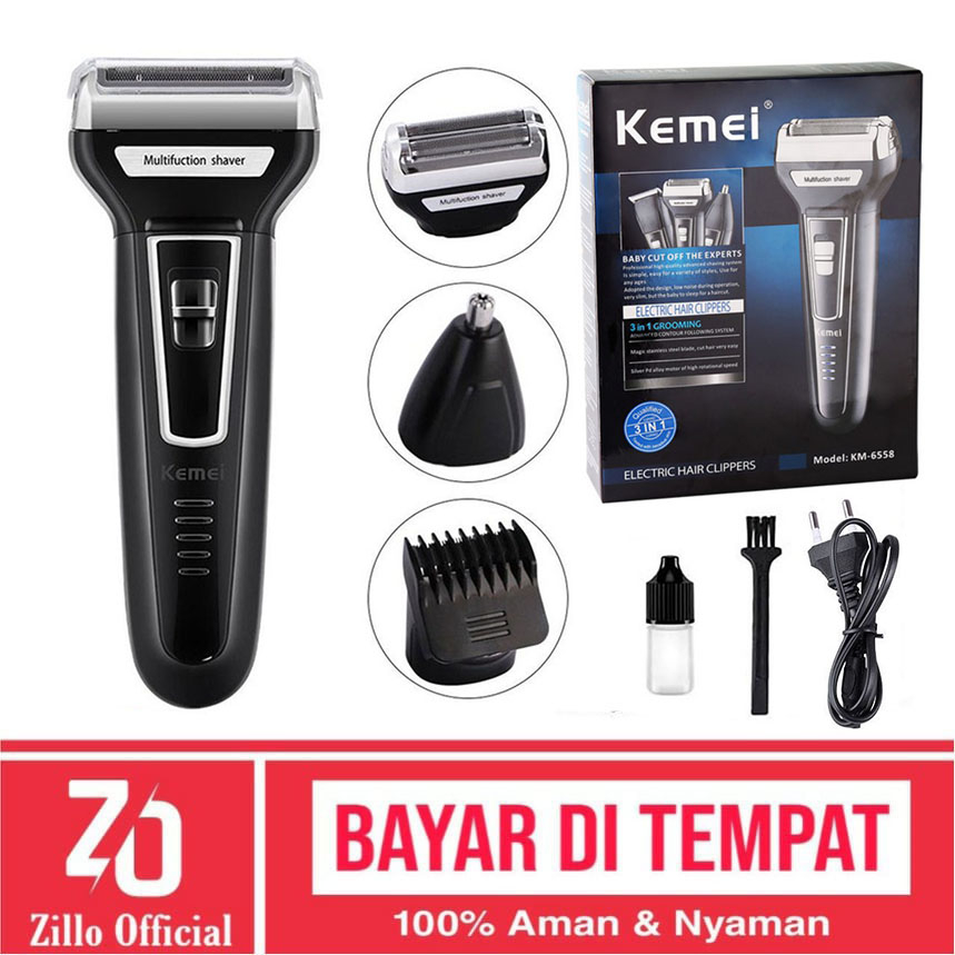 ZILLO Mesin Cukur 3in1 Multifungsi KEMEI Trimmer Shaver Cas Elektrik Untuk Rambut Kepala Kumis Jenggot Bulu Hidung